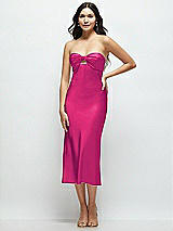 Front View Thumbnail - Think Pink Strapless Bow-Bandeau Cutout Satin Midi Slip Dress