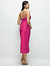 Rear View Thumbnail - Think Pink Strapless Bow-Bandeau Cutout Satin Midi Slip Dress