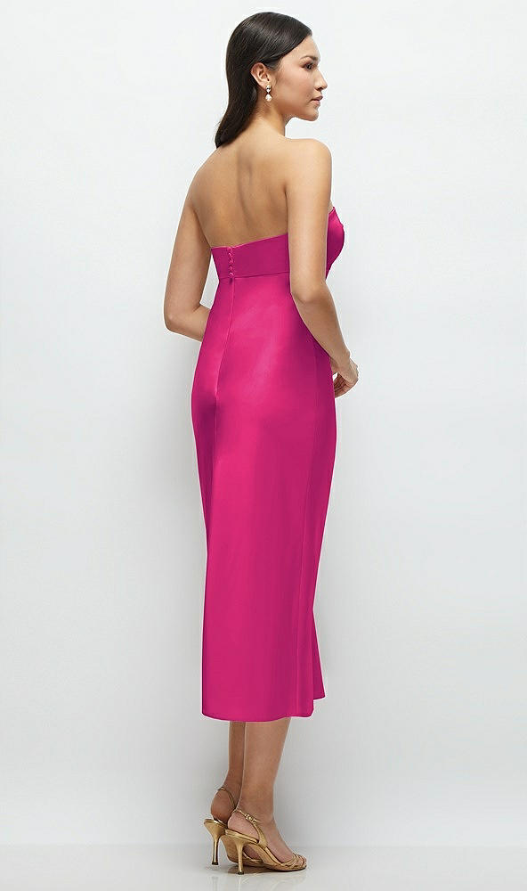 Back View - Think Pink Strapless Bow-Bandeau Cutout Satin Midi Slip Dress