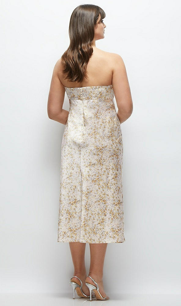 Back View - Golden Hour Strapless Bow-Bandeau Cutout Floral Satin Midi Slip Dress