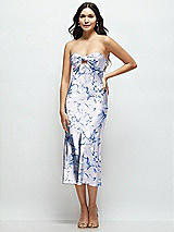 Front View Thumbnail - Magnolia Sky Strapless Bow-Bandeau Cutout Floral Satin Midi Slip Dress