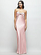 Front View Thumbnail - Ballet Pink Strapless Bow-Bandeau Cutout Satin Maxi Slip Dress