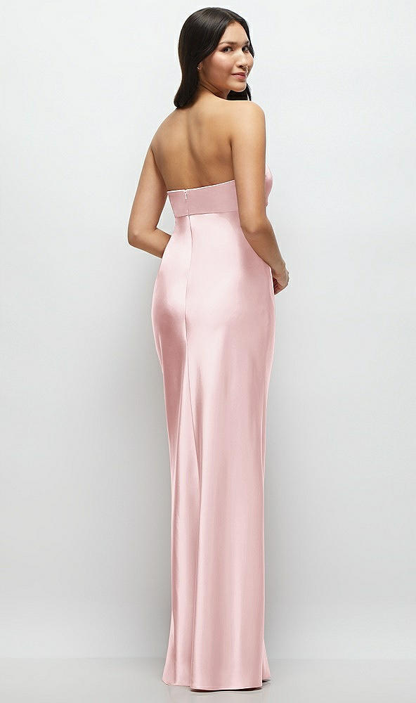 Back View - Ballet Pink Strapless Bow-Bandeau Cutout Satin Maxi Slip Dress