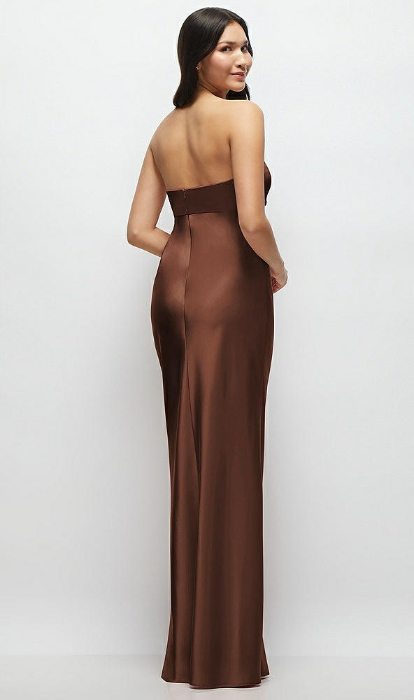 Back View - Cognac Strapless Bow-Bandeau Cutout Satin Maxi Slip Dress