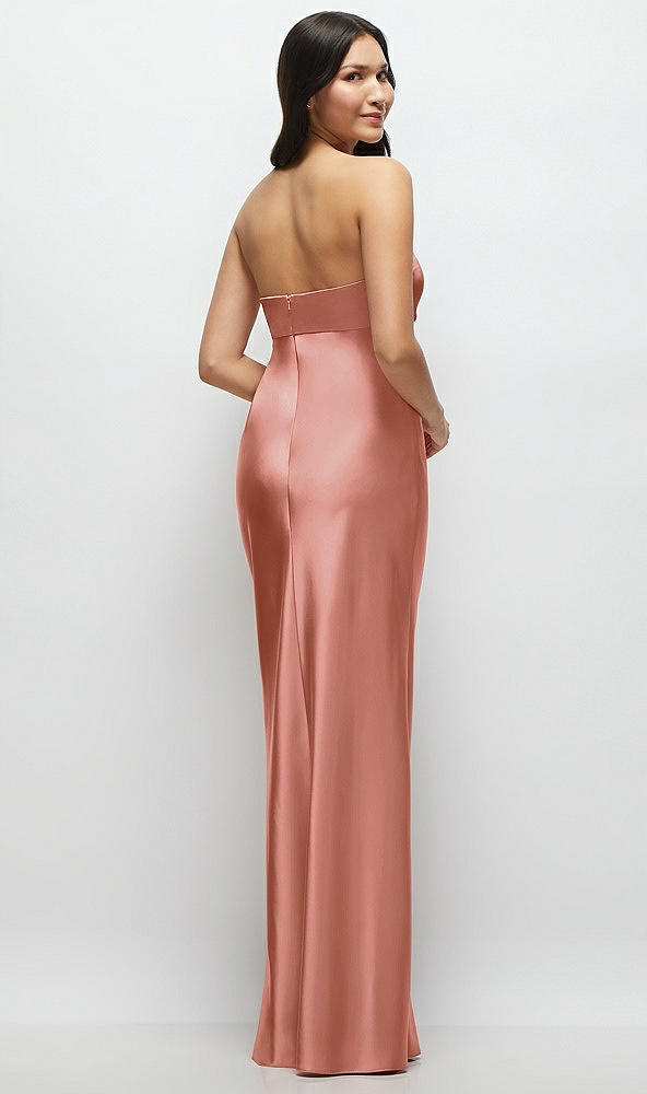 Back View - Desert Rose Strapless Bow-Bandeau Cutout Satin Maxi Slip Dress