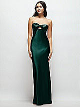 Front View Thumbnail - Evergreen Strapless Bow-Bandeau Cutout Satin Maxi Slip Dress