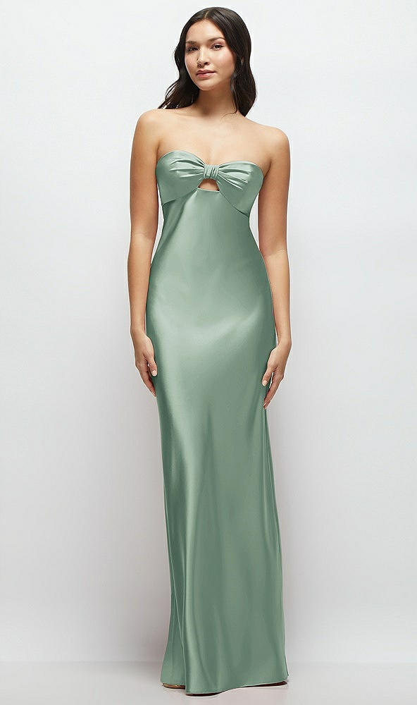 Front View - Seagrass Strapless Bow-Bandeau Cutout Satin Maxi Slip Dress