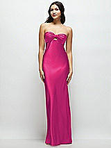 Front View Thumbnail - Think Pink Strapless Bow-Bandeau Cutout Satin Maxi Slip Dress