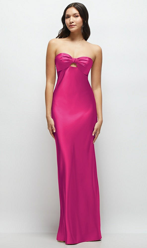 Front View - Think Pink Strapless Bow-Bandeau Cutout Satin Maxi Slip Dress