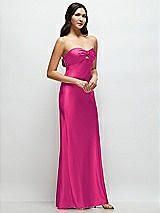 Side View Thumbnail - Think Pink Strapless Bow-Bandeau Cutout Satin Maxi Slip Dress