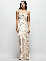 Front View Thumbnail - Golden Hour Strapless Bow-Bandeau Cutout Floral Satin Maxi Slip Dress