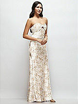 Side View Thumbnail - Golden Hour Strapless Bow-Bandeau Cutout Floral Satin Maxi Slip Dress