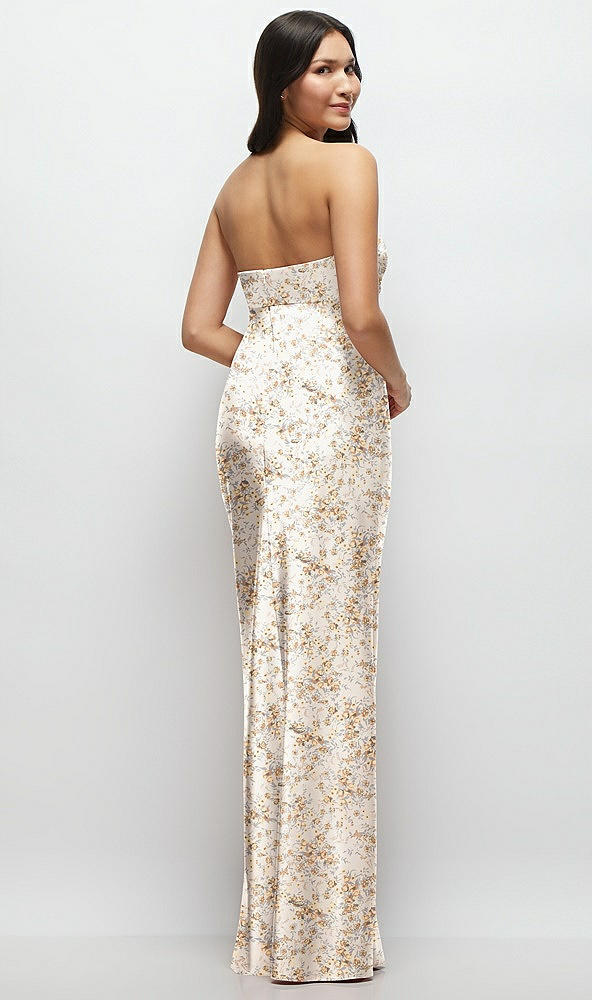 Back View - Golden Hour Strapless Bow-Bandeau Cutout Floral Satin Maxi Slip Dress