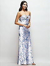 Side View Thumbnail - Magnolia Sky Strapless Bow-Bandeau Cutout Floral Satin Maxi Slip Dress