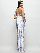 Rear View Thumbnail - Magnolia Sky Strapless Bow-Bandeau Cutout Floral Satin Maxi Slip Dress