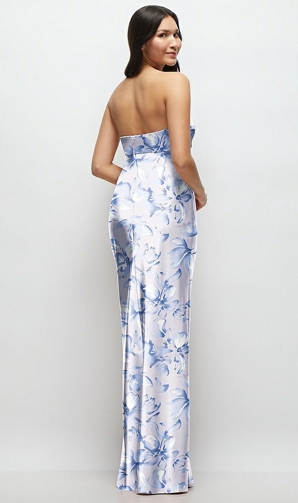Back View - Magnolia Sky Strapless Bow-Bandeau Cutout Floral Satin Maxi Slip Dress