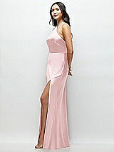 Side View Thumbnail - Ballet Pink High Halter Tie-Strap Open-Back Satin Maxi Dress