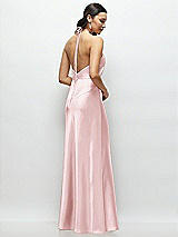 Rear View Thumbnail - Ballet Pink High Halter Tie-Strap Open-Back Satin Maxi Dress