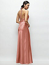 Rear View Thumbnail - Desert Rose High Halter Tie-Strap Open-Back Satin Maxi Dress