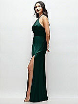 Side View Thumbnail - Evergreen High Halter Tie-Strap Open-Back Satin Maxi Dress