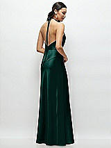 Rear View Thumbnail - Evergreen High Halter Tie-Strap Open-Back Satin Maxi Dress
