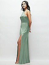 Side View Thumbnail - Seagrass High Halter Tie-Strap Open-Back Satin Maxi Dress