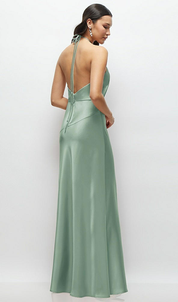 Back View - Seagrass High Halter Tie-Strap Open-Back Satin Maxi Dress