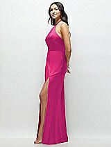 Side View Thumbnail - Think Pink High Halter Tie-Strap Open-Back Satin Maxi Dress