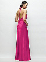 Rear View Thumbnail - Think Pink High Halter Tie-Strap Open-Back Satin Maxi Dress