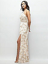 Side View Thumbnail - Golden Hour High Halter Tie-Strap Open-Back Floral Satin Maxi Dress