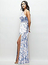 Side View Thumbnail - Magnolia Sky High Halter Tie-Strap Open-Back Floral Satin Maxi Dress