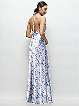 Rear View Thumbnail - Magnolia Sky High Halter Tie-Strap Open-Back Floral Satin Maxi Dress