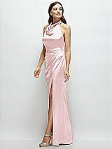 Side View Thumbnail - Ballet Pink Cowl Halter Open-Back Satin Maxi Dress