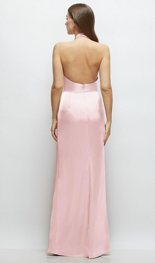 Back View - Ballet Pink Cowl Halter Open-Back Satin Maxi Dress