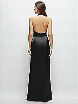Rear View Thumbnail - Black Cowl Halter Open-Back Satin Maxi Dress