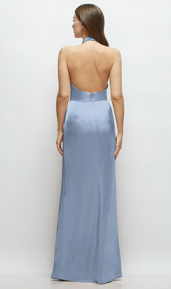 Back View - Cloudy Cowl Halter Open-Back Satin Maxi Dress