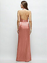 Rear View Thumbnail - Desert Rose Cowl Halter Open-Back Satin Maxi Dress