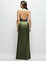 Rear View Thumbnail - Olive Green Cowl Halter Open-Back Satin Maxi Dress