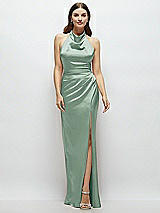 Front View Thumbnail - Seagrass Cowl Halter Open-Back Satin Maxi Dress