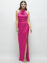 Front View Thumbnail - Think Pink Cowl Halter Open-Back Satin Maxi Dress
