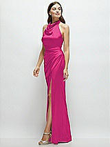 Side View Thumbnail - Think Pink Cowl Halter Open-Back Satin Maxi Dress