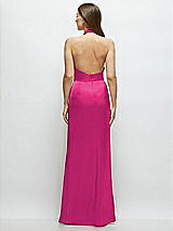 Rear View Thumbnail - Think Pink Cowl Halter Open-Back Satin Maxi Dress