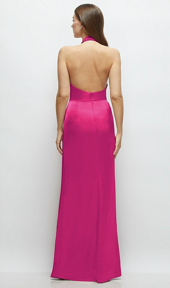 Back View - Think Pink Cowl Halter Open-Back Satin Maxi Dress
