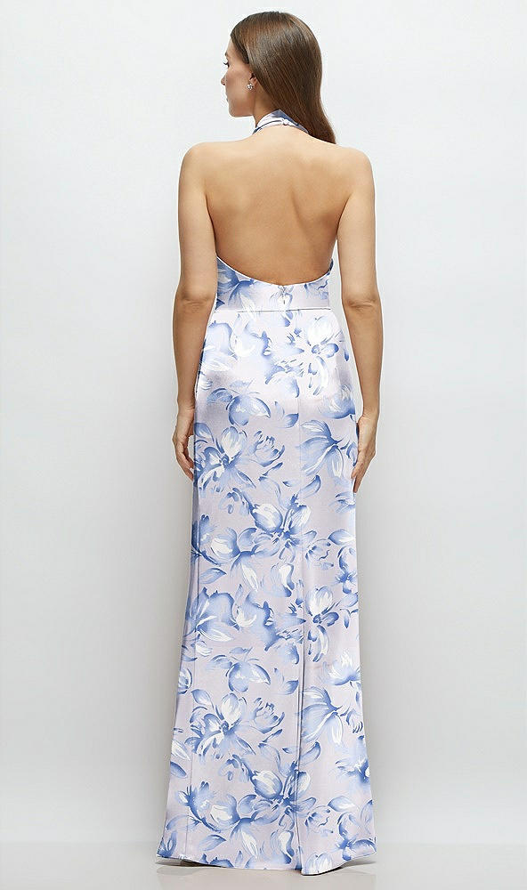 Back View - Magnolia Sky Cowl Halter Open-Back Floral Satin Maxi Dress