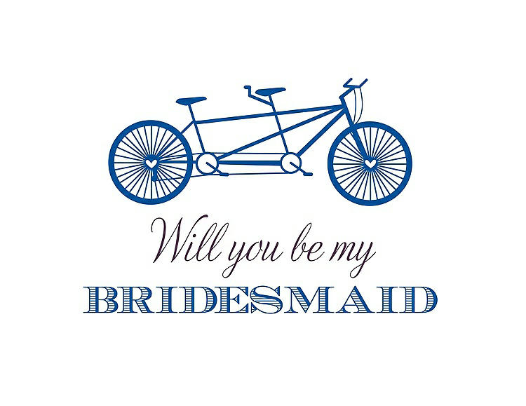 Front View - Royal Blue & Aubergine Will You Be My Bridesmaid Card - Bike