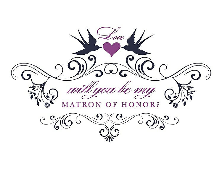 Front View - Navy Blue & Orchid Will You Be My Matron of Honor Card - Classic