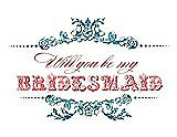Front View Thumbnail - Oasis & Perfect Coral Will You Be My Bridesmaid Card - Vintage