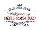 Front View Thumbnail - Larkspur Blue & Perfect Coral Will You Be My Bridesmaid Card - Vintage