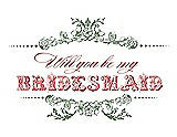 Front View Thumbnail - Sage & Perfect Coral Will You Be My Bridesmaid Card - Vintage