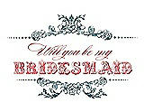 Front View Thumbnail - Teal & Perfect Coral Will You Be My Bridesmaid Card - Vintage
